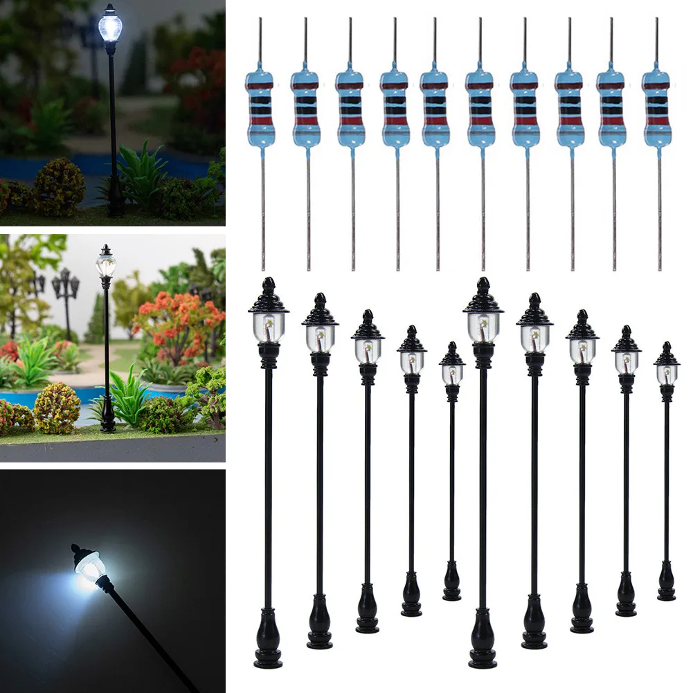 

10pcs Model Railroad Train Lampposts OO HO Scale Led Street Steel Column Light Lamp Warm White Emitting Color Heigth Adjustable