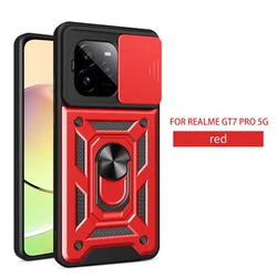 Enhanced Slide Camera Armor Phone Case with Magnetic Ring Stand Holder for Realme GT 7T (Sj - red)