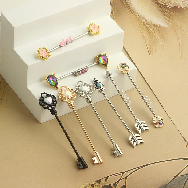 Surgical Steel Ear Cartilage Piercing Anodizing Industrial Barbell Earring Orelha Bar Tongue Barbell Body Jewelry 14G Mix