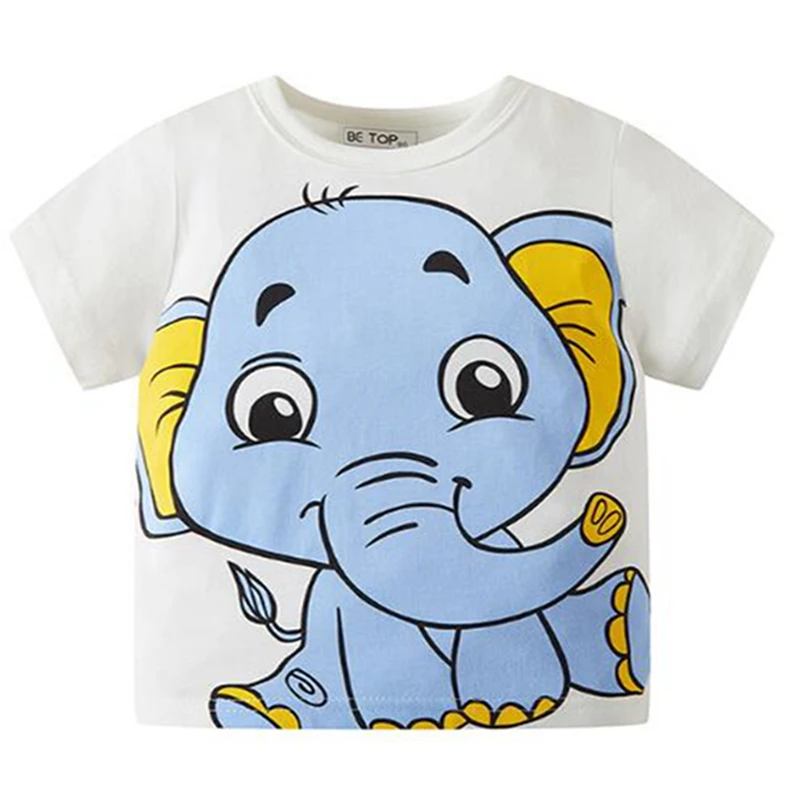 

Cute Summer Short Sleeve Tshirts For Boys Girls Tees Clothes Cotton Tops O Neck T Shirt Cartoon Elephant Print Baby Kids Outfits