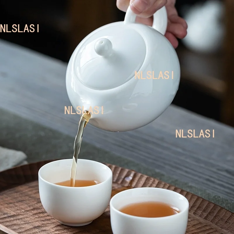 Mutton Fat Jade White Porcelain Teapot Ball Hole Filter Tea Infuser Handmade Ceramic Xishi Tea Pot Chinese Tea Ceremony Supplies
