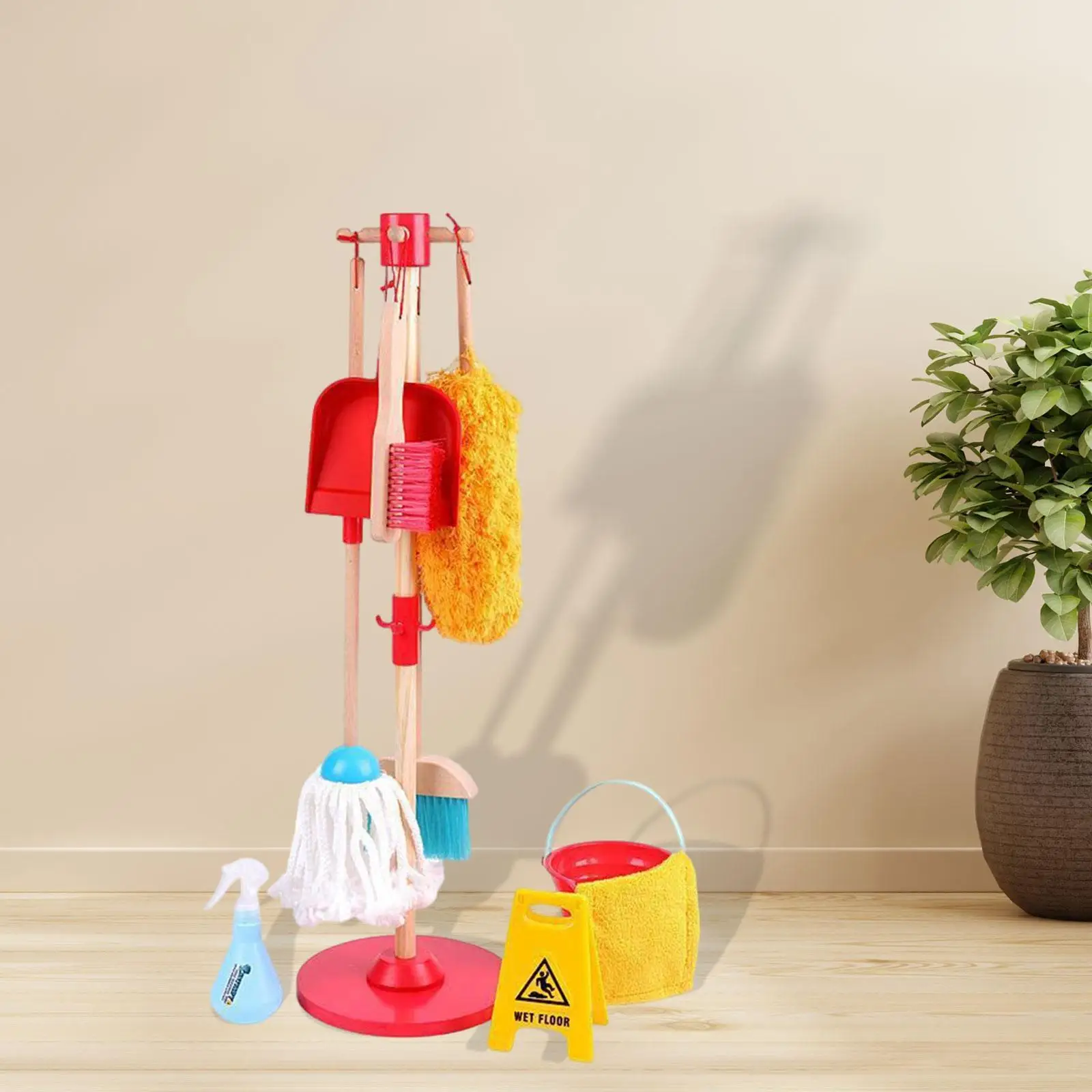 Kids Cleaning Set Wooden Toy Habit Development Mini Broom and Dustpan Set Sweeping Toy for Children for Ages 3+ Years Old