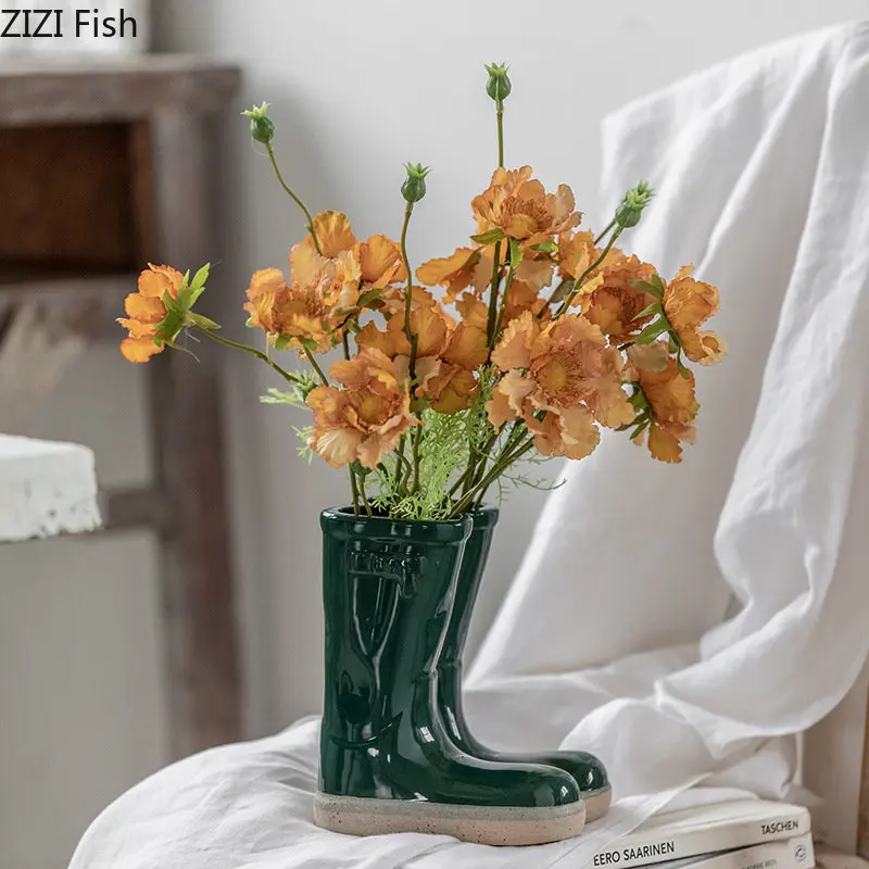 Creative Boots Potted Flower Pots Ceramic Vase Desk Decoration Flower Arrangement Room Aesthetics Modern Decor Floral Vases 4