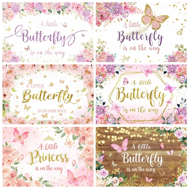 

Butterfly Newborn Baby Backdrop A Little Butterfly is on The Way Photocall Flowers Princess Girl Party Photography Background