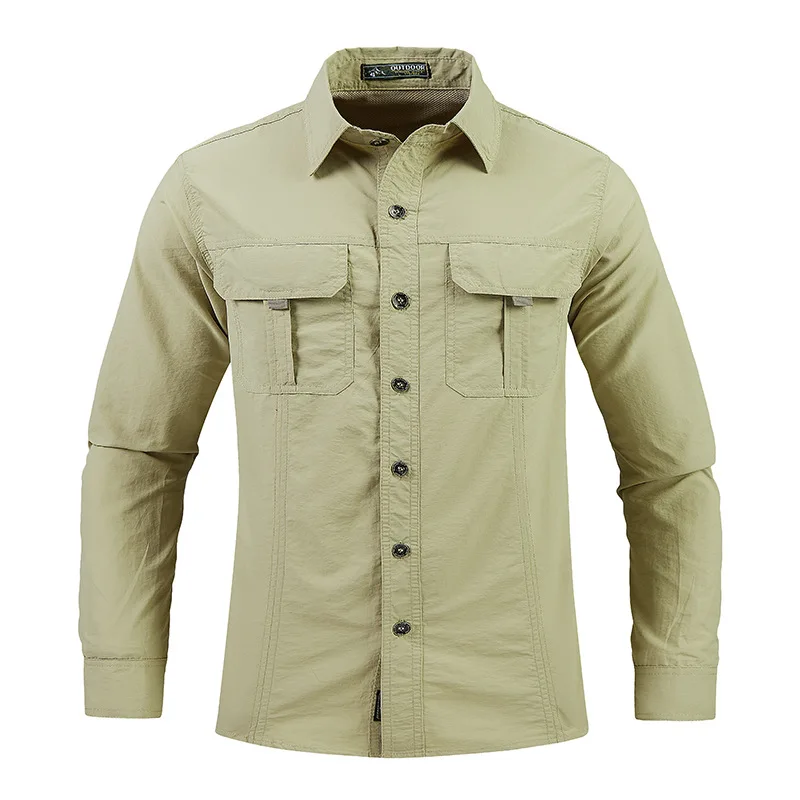 Men Shirt Outdoor Workwear Shirt for Men Quick Dry Breathable Waterproof Long Sleeve Top with Big Pockets Lapel Plus for Spring 3