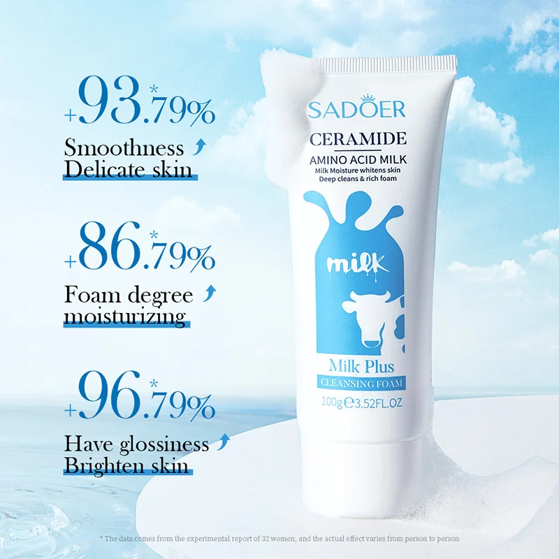 SADOER Milk Facial Cleanser Nourishing Moisturizing Skin Brightening Face Wash Foam Face Cleanser Facial Skin Care for Beauty 3