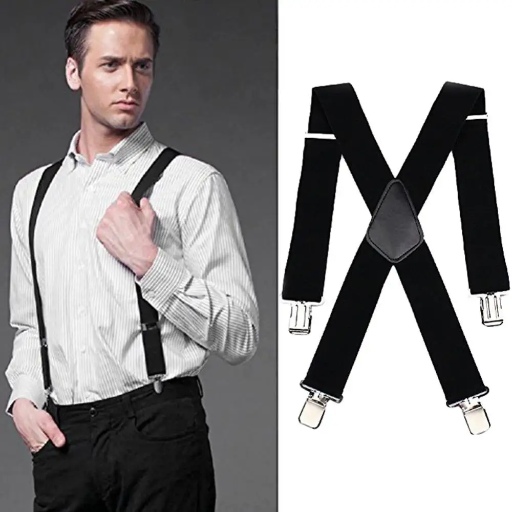 MensWorkSuspenders5cmWideCliponXBackwith4PlasticGripper