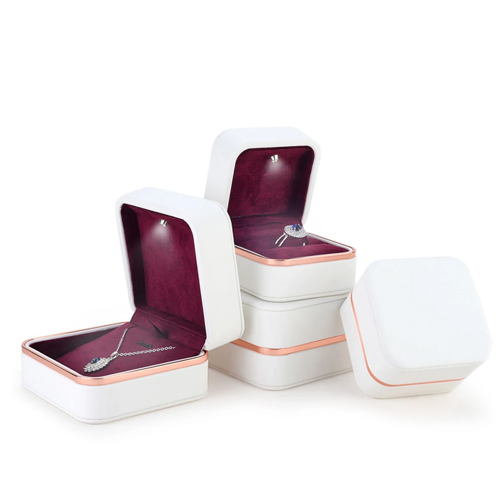 

1-Light box, LED ring box, gift white box, microfiber pendant box, necklace packaging box, display box, gift box, PU jewelry box