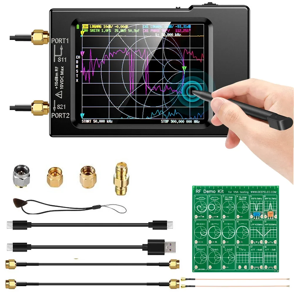 Векторная сетевая антенна Seesii NanoVNA-H, анализатор 10 кГц-1,5 ГГц MF HF VHF UHF с корпусом, слот для SD-карты, фильтр, аттенюатор, радиочастотный демо-комплект