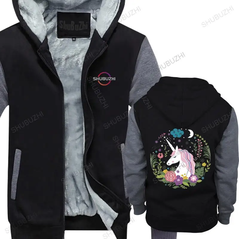 

men winter streetwear weatshirt black fahsion hoody Beautiful Cartoon Unicorn White Unicorn bigger size unise fleece hoody coat