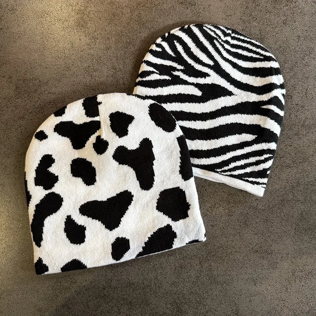 Cow Print Knit Beanie Fun & Functional Winter Hat
