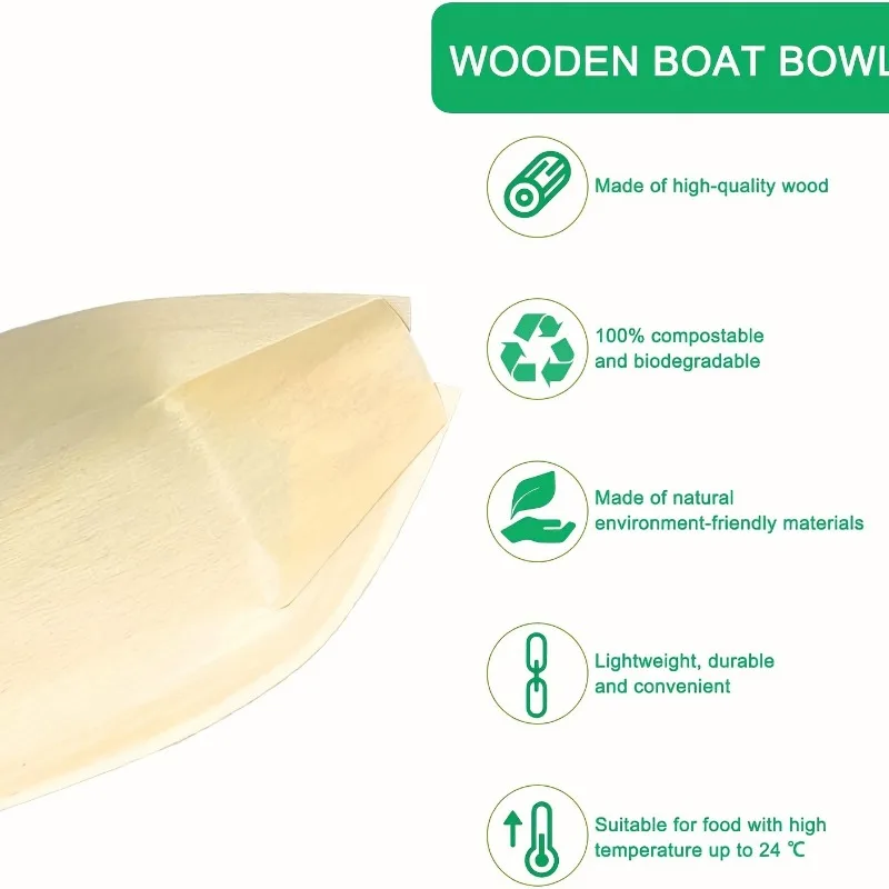 50pcs Environmentally Friendly Bamboo and Wood Boat Boards, Disposable, Compostable Pallets for Appetizers, Sushi Tableware