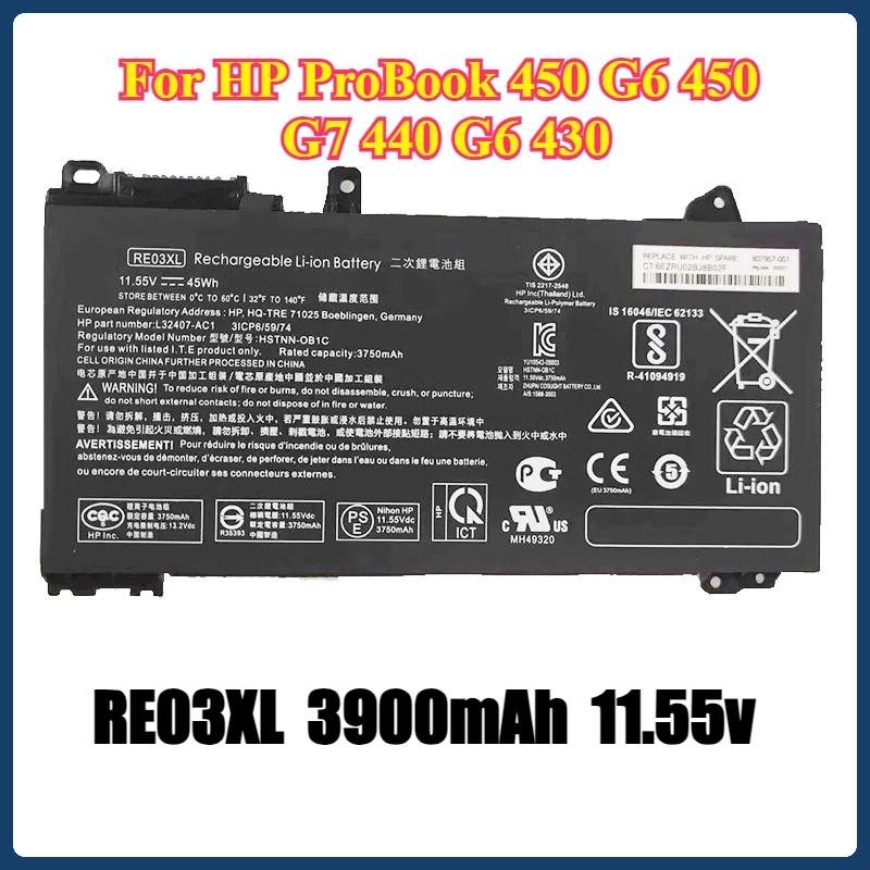 RE03XL L32407-AC1 L32407-541 Laptop Battery for HP ProBook 450 G6 450 G7 440 G6 430 445 455R G6 430 440 445 G7 HSTNN-OB1C