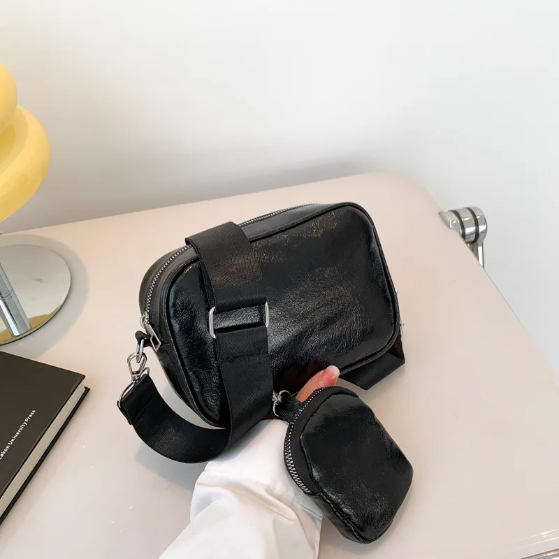 Simple Wide Strap Designer Handbags Purse PU Leather Women's Crossbody Bags 2pcs Luxury Brand Solid Color Shoulder Bag