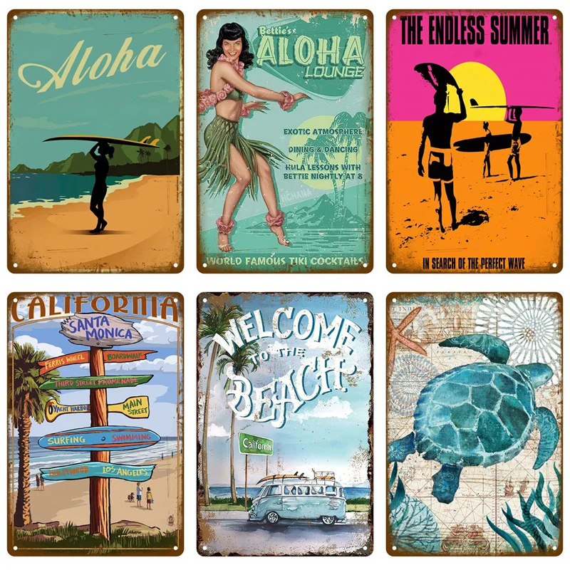 Beach Bar and Surf Club Decorative Metal Wall Art - Summer Edition
