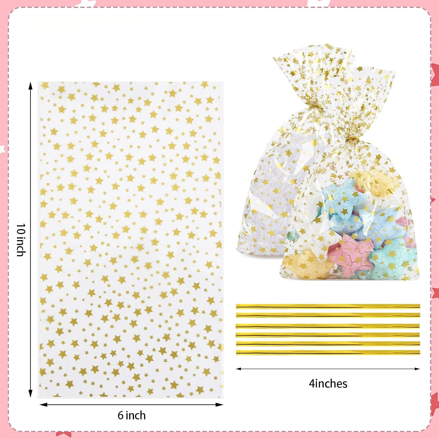 50 Stück Geschenkpapier mit Sternmotiv, Cello-Zellophan-Leckerli-Beutel, Party-Geschenktüten für Bäckerei, Geburtstag, Hochzeit, Party-Dekorationen – Detail 1