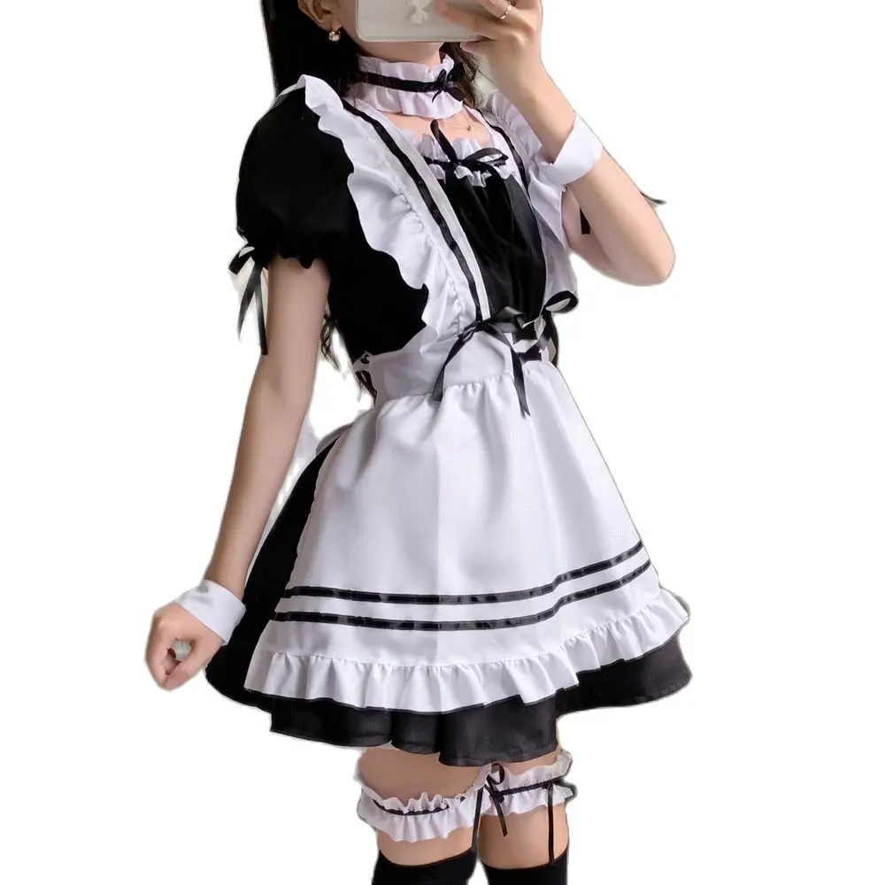 

Women's Lolita Dress Japanese Maid Cosplay Costumes Bow Ruched Anime Cosplay