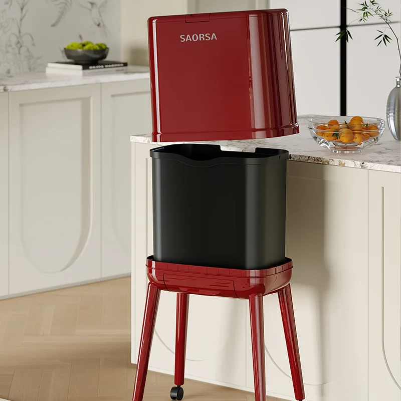 쓰레기통 주방용 2025 신형 대용량 뚜껑 포함 패션 프레스형 무굴곡 이동식 욕실 거실 쓰레기통