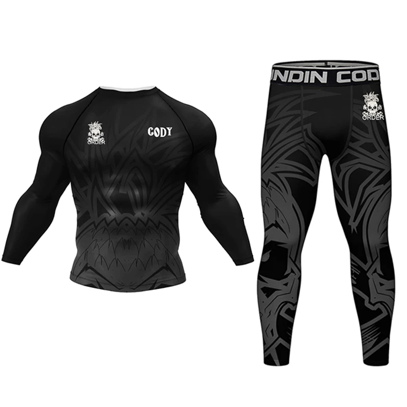 Men Sport MMA Rashguard Jiu Jitsu Jerseys Pants T Shirt Shorts 4Pcs/Set MMA BJJ Boxing Gym Fightwear Sports Apparel