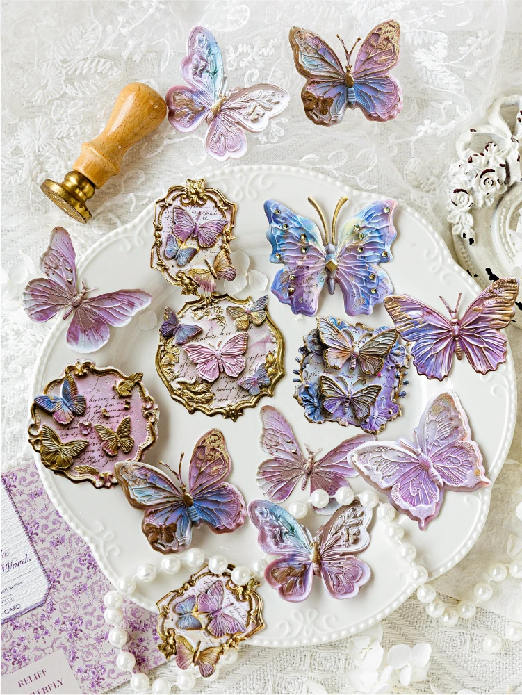 20 teile/paket Vintage Schmetterling Reliefs Textur Aufkleber DIY Scrapbooking Collage Materialien Dekor Junk Journal Ästhetik Kunst papier – Detail 14