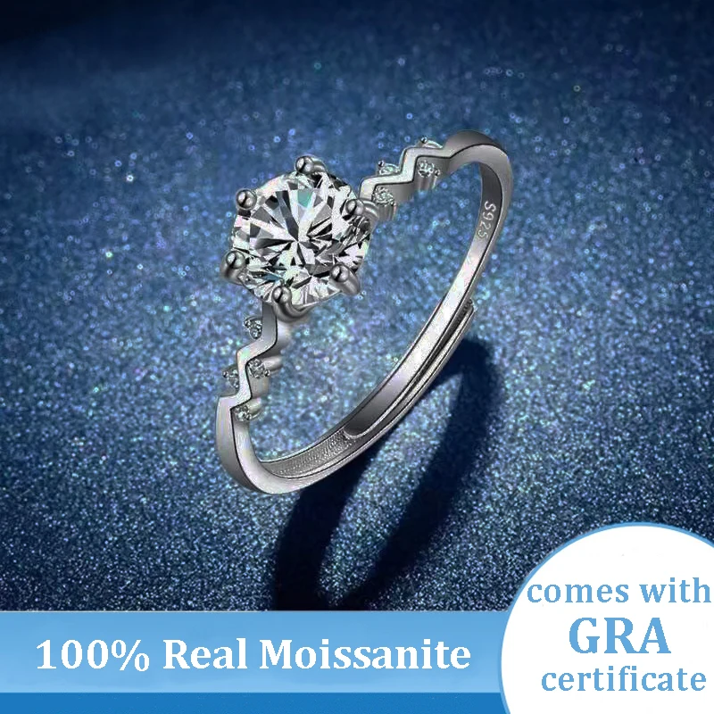 

Moissanite Galaxy Six Prong Ring D Color 1 Carat 925 Sterling Silver For Women Wedding Jewelry with GRA Certificate RI016