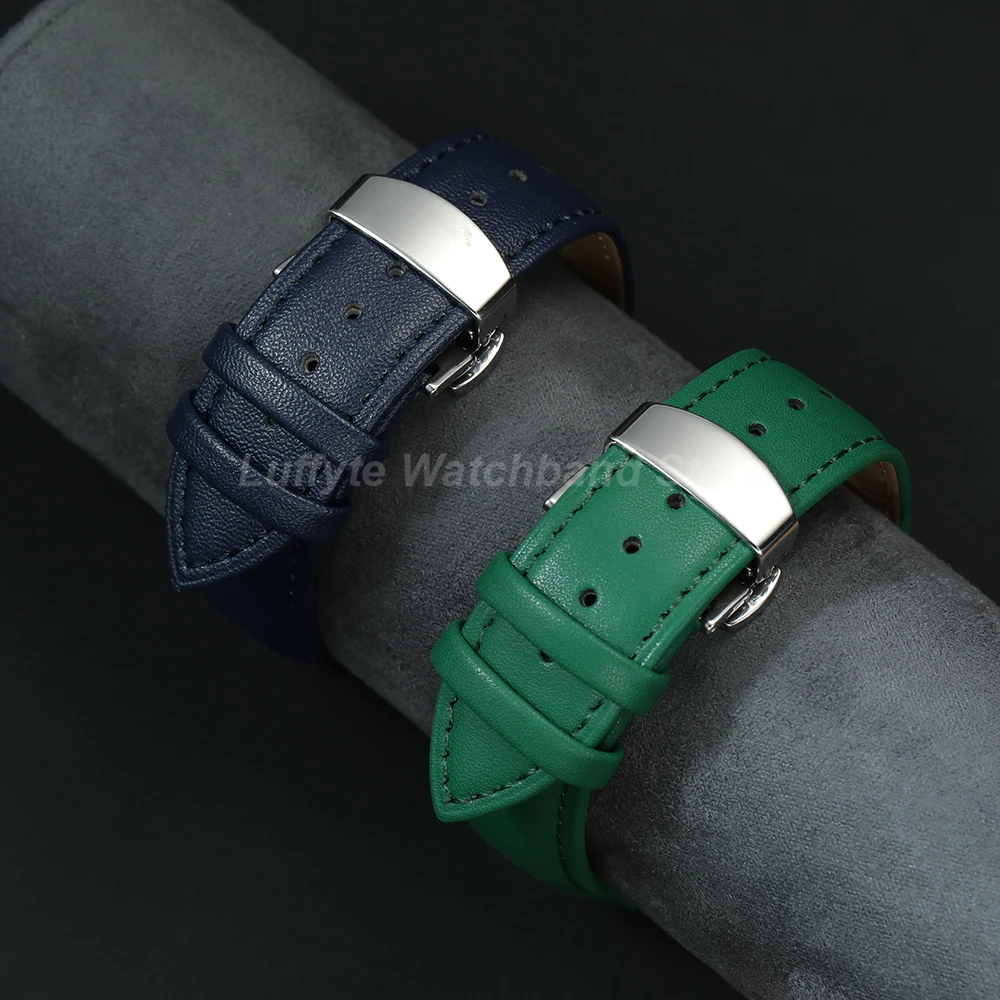 Elegant Women's Leather Watch Strap with Butterfly Buckle - Soft Fashion Wristband Replacement