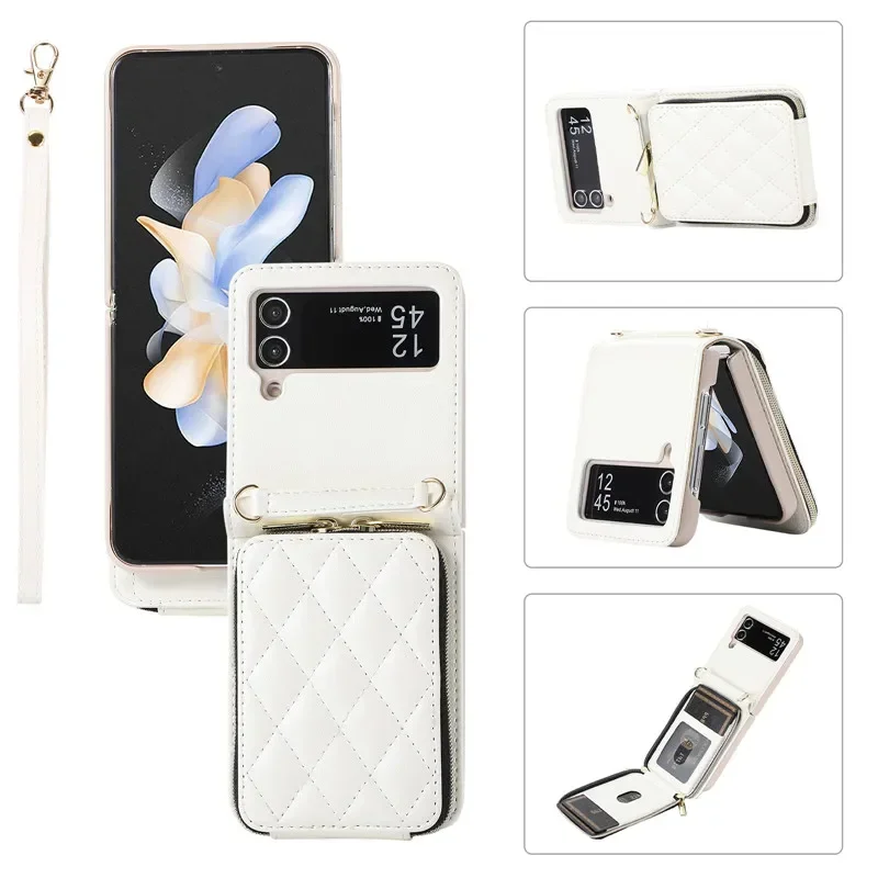 Luxury Crossbody Lanyard Leather Wallet Phone Case with Wrist Rope and Flip Stand