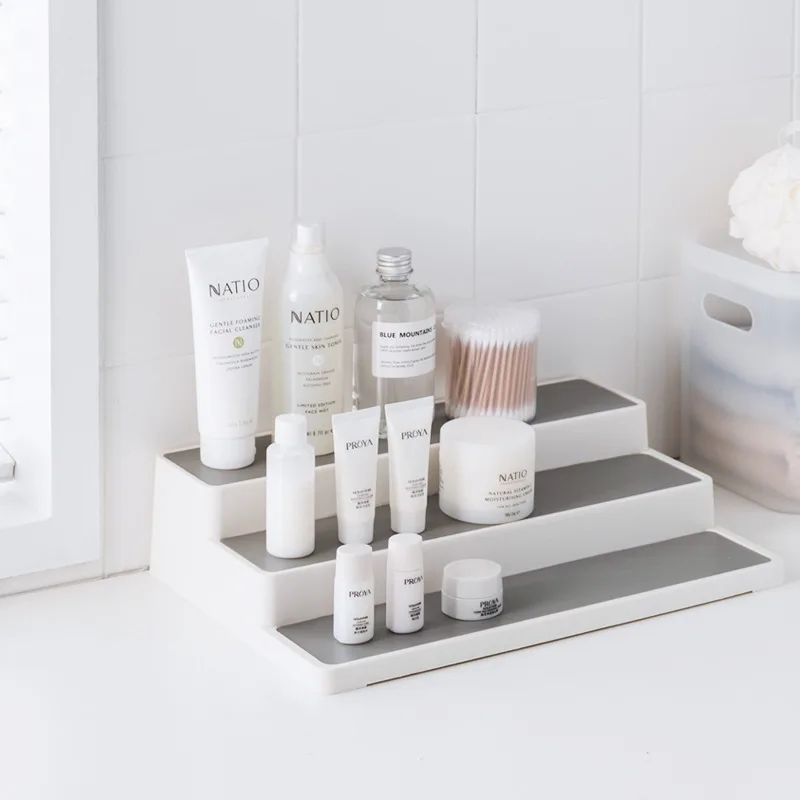 

3-Tier Stepped Storage Rack Multi-Functional Layered Desktop Cosmetic Rack Kitchen Seasoning Bottle Water Cup Organize Shelf
