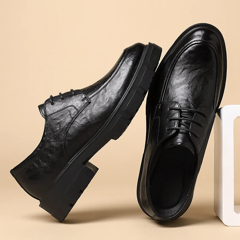 Men Dress Elevator Platform Breathable Lift Casual Business Genuine Leather Heightening Shoes 5/8/10CM Taller mens brogue shoes