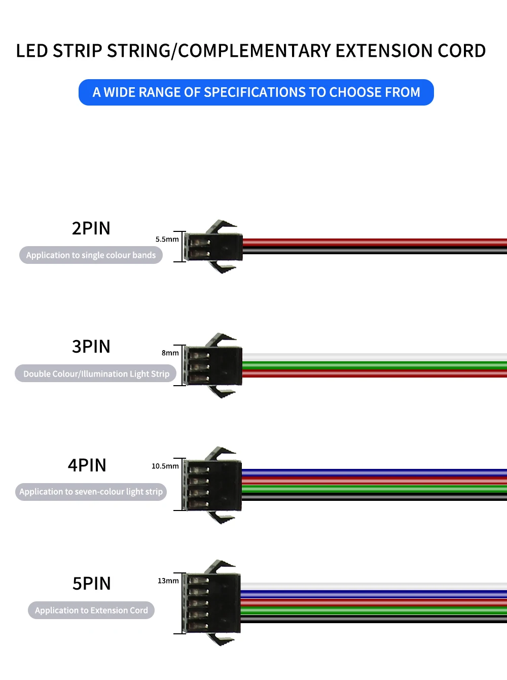 0.5/1/2M Male Female Extension Cable LED JST Connector 2/3/4/5Pin 22AWG Led connectors for pixels RGB RGBIC strip lights 1-20PCS