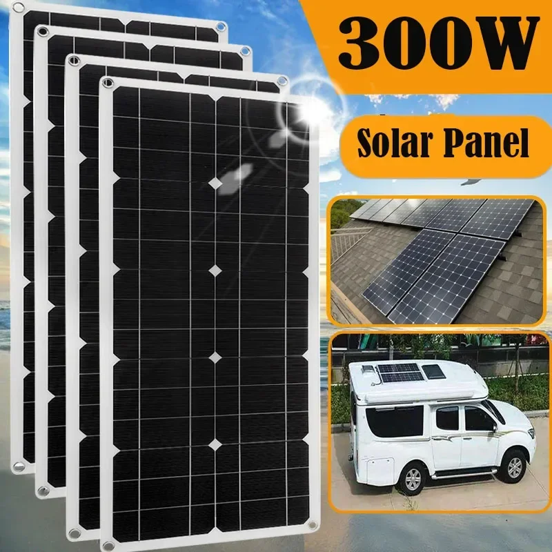 

Flexible Solar Panel with Controller Cables Module, Solar Battery for Car, RV, Boat, Camping, Outdoor, 300W, 60A, 12V, 24V