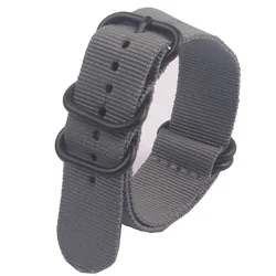 Black PVD Buckle Nylon Watch Strap - Adjustable Military - Style Wristband - 20mm (Grey)