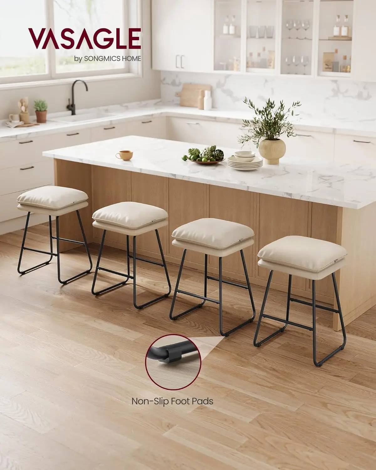 Stools Set of 4, Counter Height Stools, Leather Counter Stools Barstools with Soft Cushion 25.6 Inches Bar Height Bar