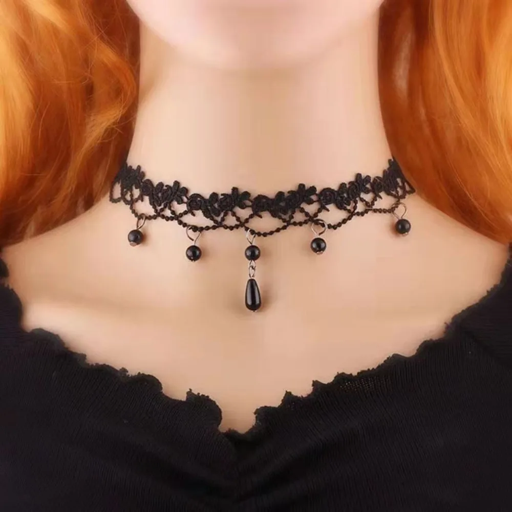 Collier en Dentelle Noire Sexy de Style Punk, Ras du Cou Gothique Pers