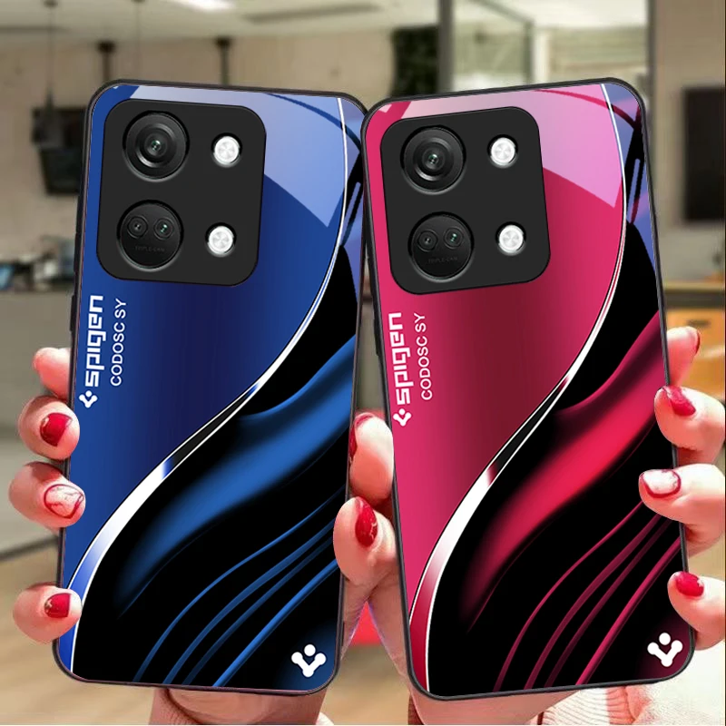 Deep Blue Fashion Hard Shell Tempered Glass Phone Case - Black
