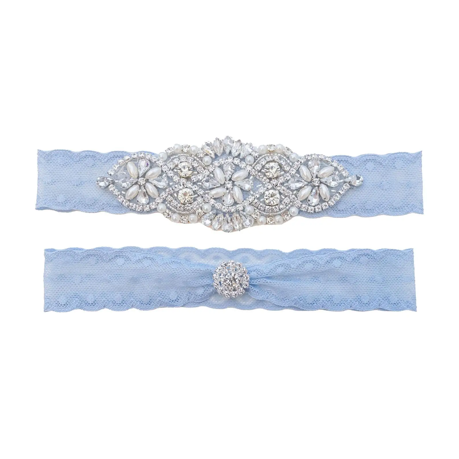

2x Rhinestone Garter Elastic Costume Accessories Wedding Bridal Garters Lace Leg Garter Lace Belt for Party Stage Cosplay Women