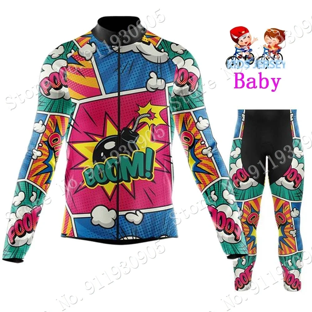 Kids Explosive Comics Cycling Jersey Winter Set Cartoon Anime Boys Girl Cycling Clothing Bike Thermal Jacket Suit Maillot