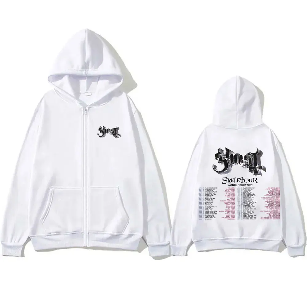 Ghost Band Skeletour World Tour 2025 Zipper Hoodie Men Vintage