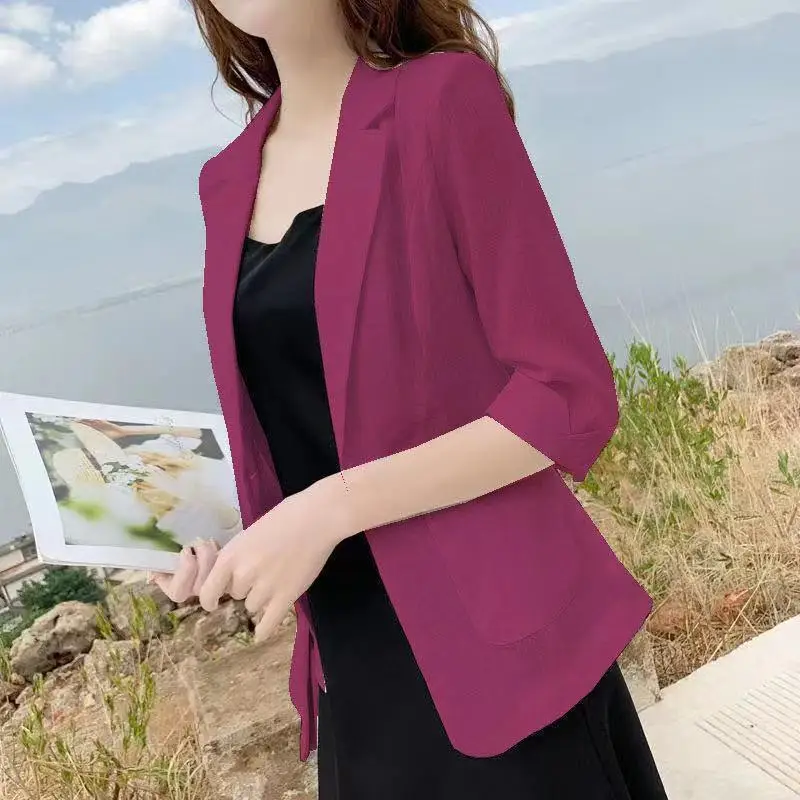 Fashion Solid Color Spliced Pockets All-match Blazers Women's Clothing 2024 Summer New Oversized Casual Tops Office Lady Blazer