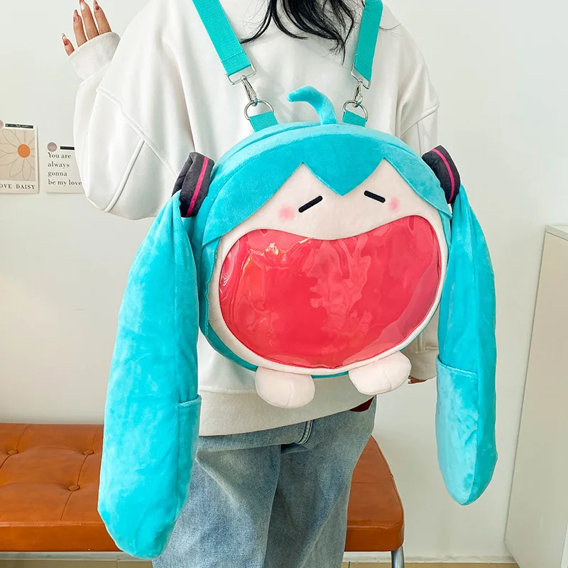Borsa A Tracolla Miku Anime – Zaino In Peluche Con Finestra Trasparente – Itabag Per Spille E Badge – Regalo Per Fan Di Hatsune Miku – 31x25 Cm - 3
