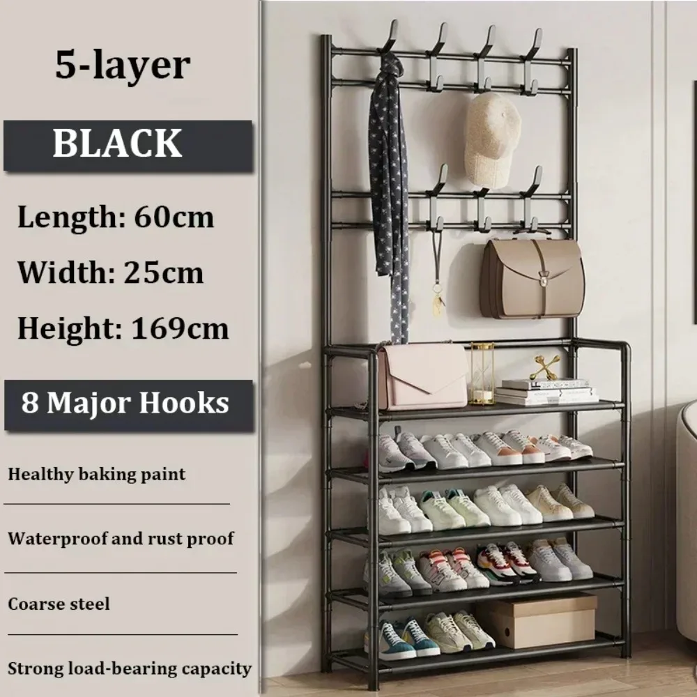 2025 Clothes Hanger Multi-Layer Shoe Rack Shelf Floor Standing Coat Racks Assemble Cloth Storage With Hooks Sneakers Organizer 2