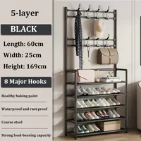2025 Clothes Hanger Multi-Layer Shoe Rack Shelf Floor Standing Coat Racks Assemble Cloth Storage With Hooks Sneakers Organizer 2