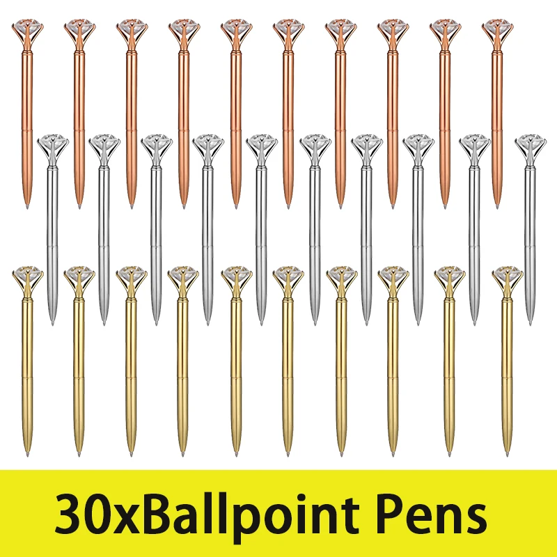 

30Pcs Diamond Pen With Big Crystal Bling Metal Ballpoint Pen
