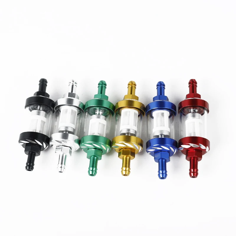 Motorcycle Gas Fuel Gasoline Oil Filter Moto Accessories For ATV Dirt Pit Bike Motocross 8mm/0.31" CNC Aluminum Alloy Glass