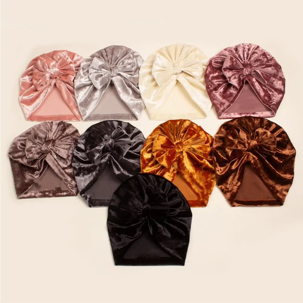 Photo Props Big Bow Knot Velvet All-match Velvet Cloth Accessories Children Beanies Muffler Solid Color Infant Turban Cap Baby