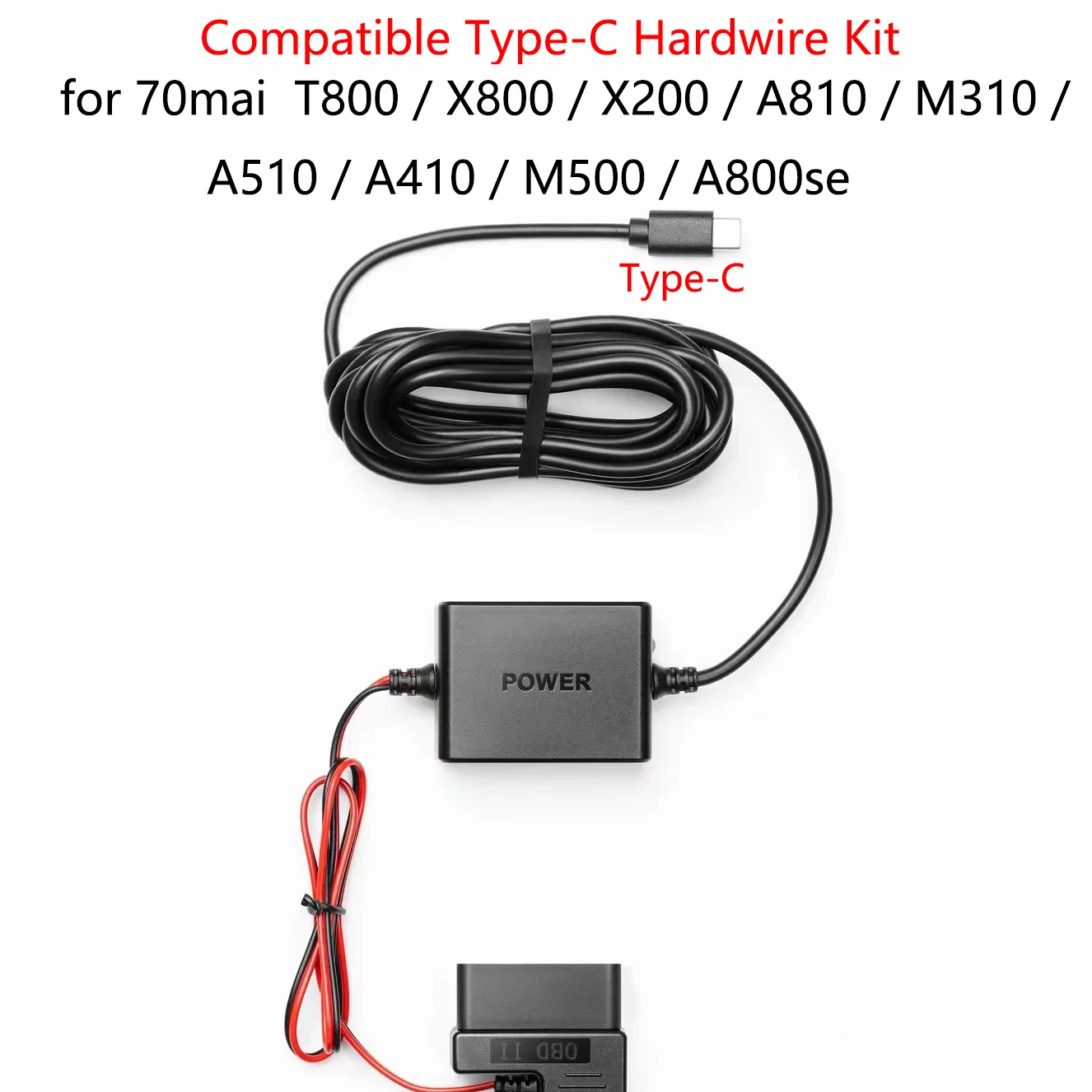 Hardwire Kit Parking Surveillance Cable 24 hours for 70mai obd-Type-C and micro USB A500S,a800s. x800. T800 A810 X200 M500