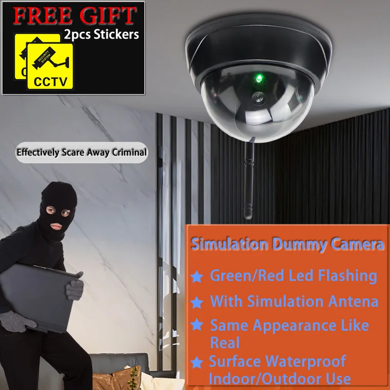Surveillance Camera Fake Dome Camera Simulated Flashing LED Deter Thief Wireless Dummy Camera Home Office Security System