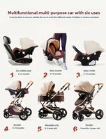 Poussette bébé paysage 3 en 1, peut être assise ou inclinable, pliante et pliante en un clic, chariot à main bidirectionnel absorbant les chocs 2
