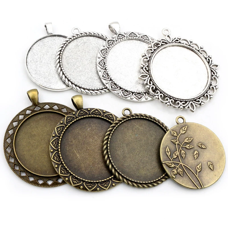 5 teile/los 35mm Innere Größe Antike Bronze Silber Überzogene farben überzogen Vintage barock Stil Cabochon Basis Einstellung Charms Anhänger
