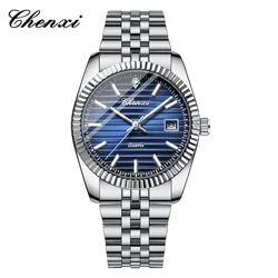 Men's Elegant Stainless Steel Quartz Watch - Luminous, Waterproof, with Calendar (Blue)
